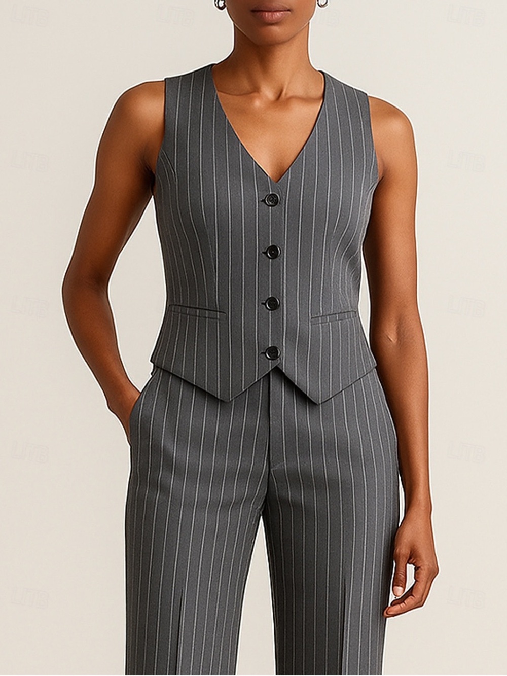 Tailored Pinstripe Vest and Pants Set - Gray